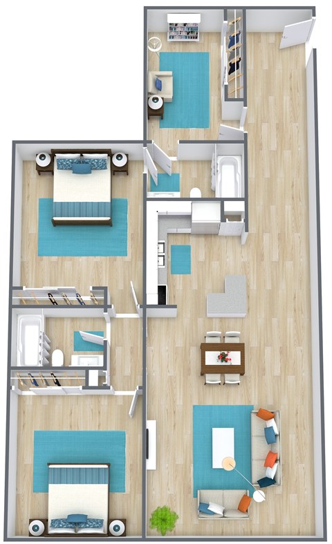Floor plan for 2 beds, 2 baths, 1016 sqft